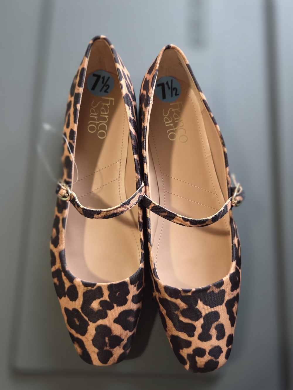 Franco Sarto Leopard Print Mary Jane Flats - Tan/Black